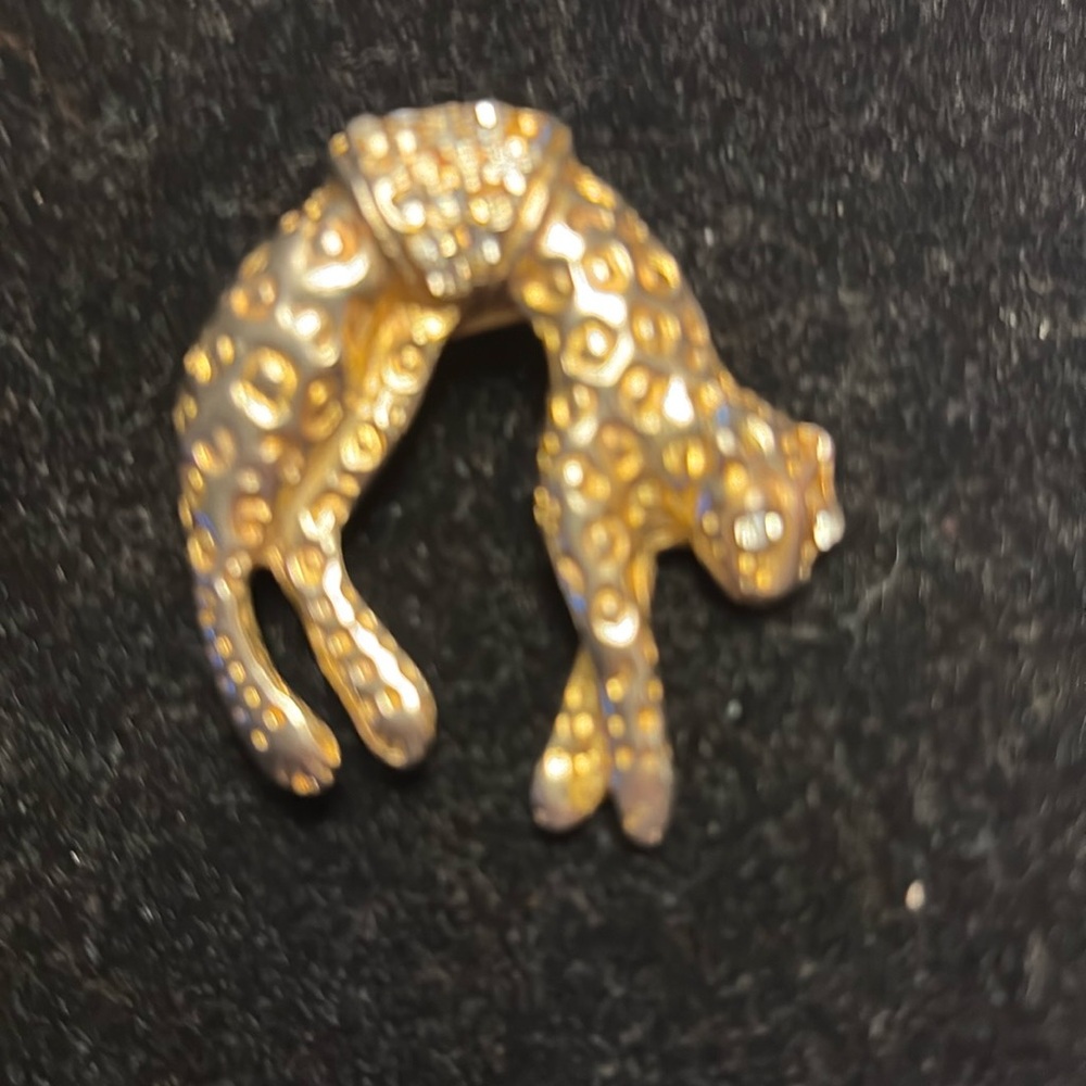 Jeweled silver-gold -tone cat pin